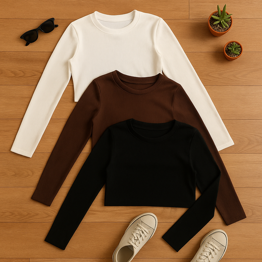 Maglia BASIC CROP disponibile in bianco , nero e marrone