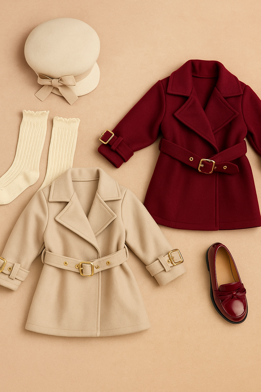 Cappotto bimba MANTEAU DE PRINCESSE disponibile in beige e bordeaux