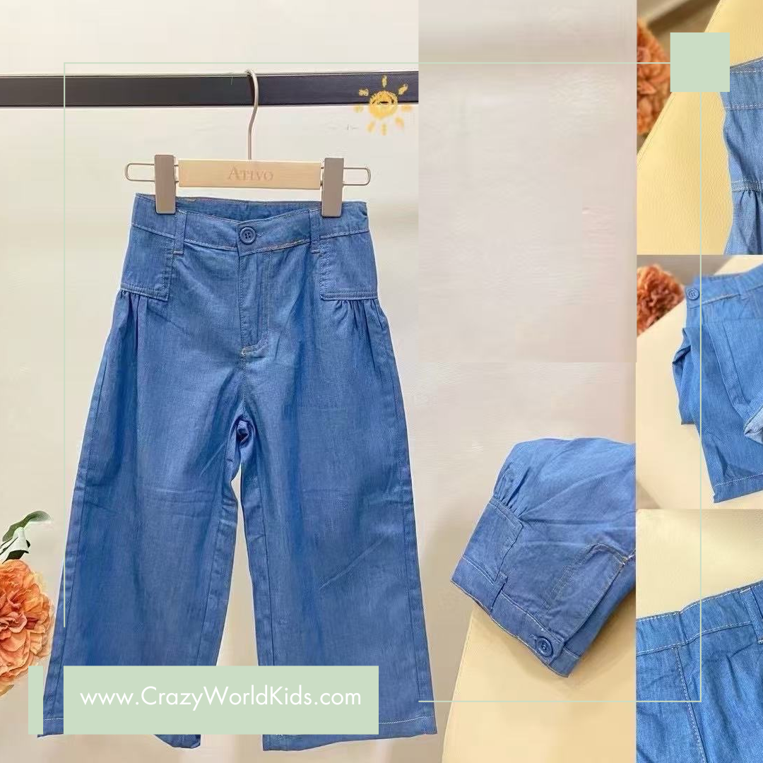 Pantalone leggero simil denim disponibile dalla 4 alla 12 anni