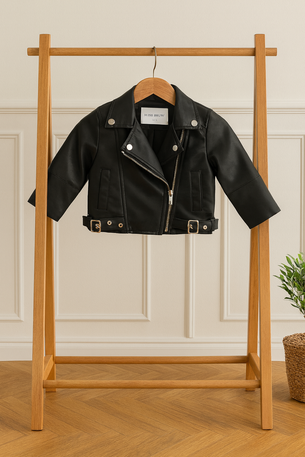 Chiodo nero in ecopelle neonato