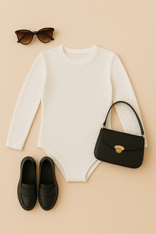 Body in ciniglia STELLAIRE bianco e nero